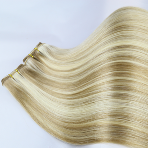 Luxstrnd Piano Mixed Light Ash Blonde Balayage Virgin Human Hair Machine Weft Hair Extensions (100g)