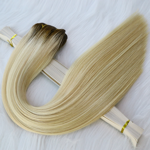 Luxstrnd Chocolate Brown/Platinum Blonde Highlights Ombre Virgin Human Hair Machine Weft Hair Extensions (100g)