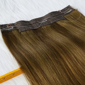 Luxstrnd Chocolate Brown/Chestnut Brown Balayage Virgin Human Hair Halo Hair Extensions (100g)