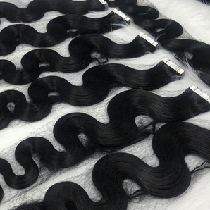 Luxstrnd #NC Natural Black Virgin Regular Tape In Hair Extensions (100g)