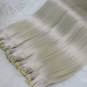 Luxstrnd #60A Light Ash Blonde Virgin Human Hair Flat Silk Weft Extensions Hair Bundles (100g)