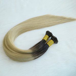 Luxstrnd T#1B/18 Off Black/Dirty Blonde Ombre Chestnut Brown/Platinum Ombre Virgin Pre-Bonded I Tip Hair Extensions (100g)